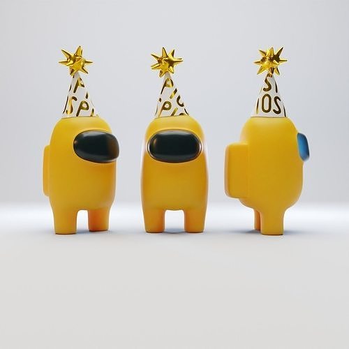 Among Us Yellow Party Hat Character 3D model