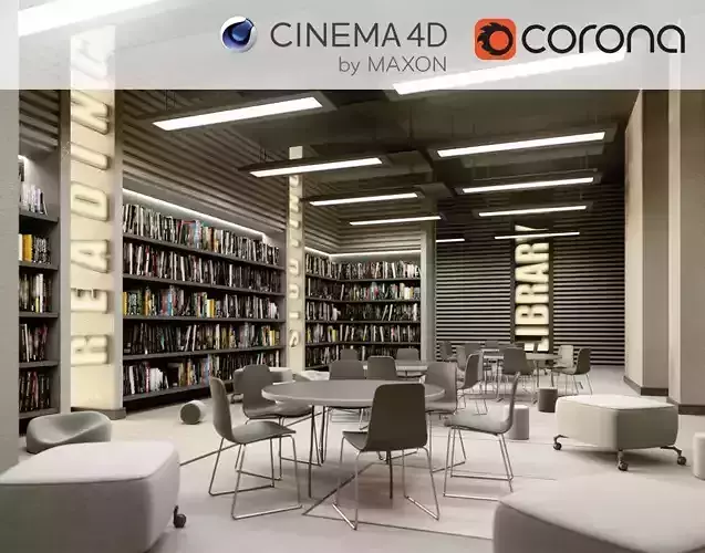 Corona - C4D Scene files - Library Interior 3D model