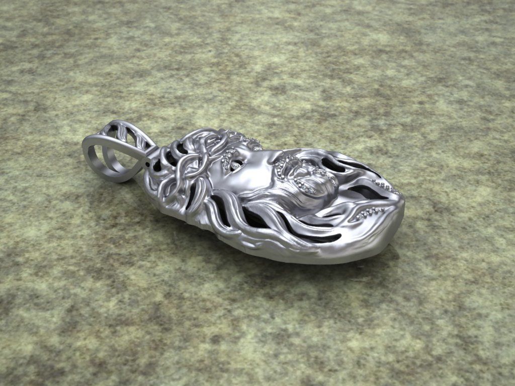 Jesus Face pendante with gems 3D print model_3