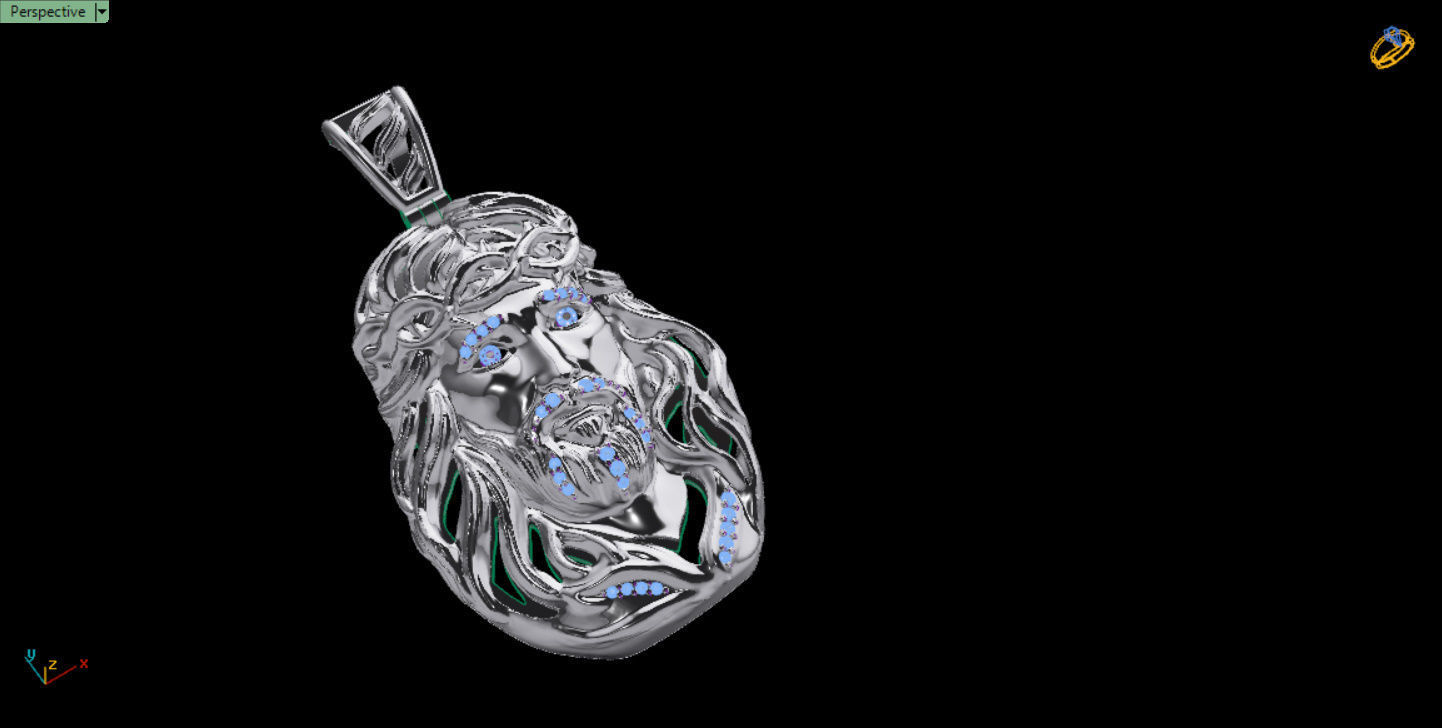 Jesus Face pendante with gems 3D print model_6
