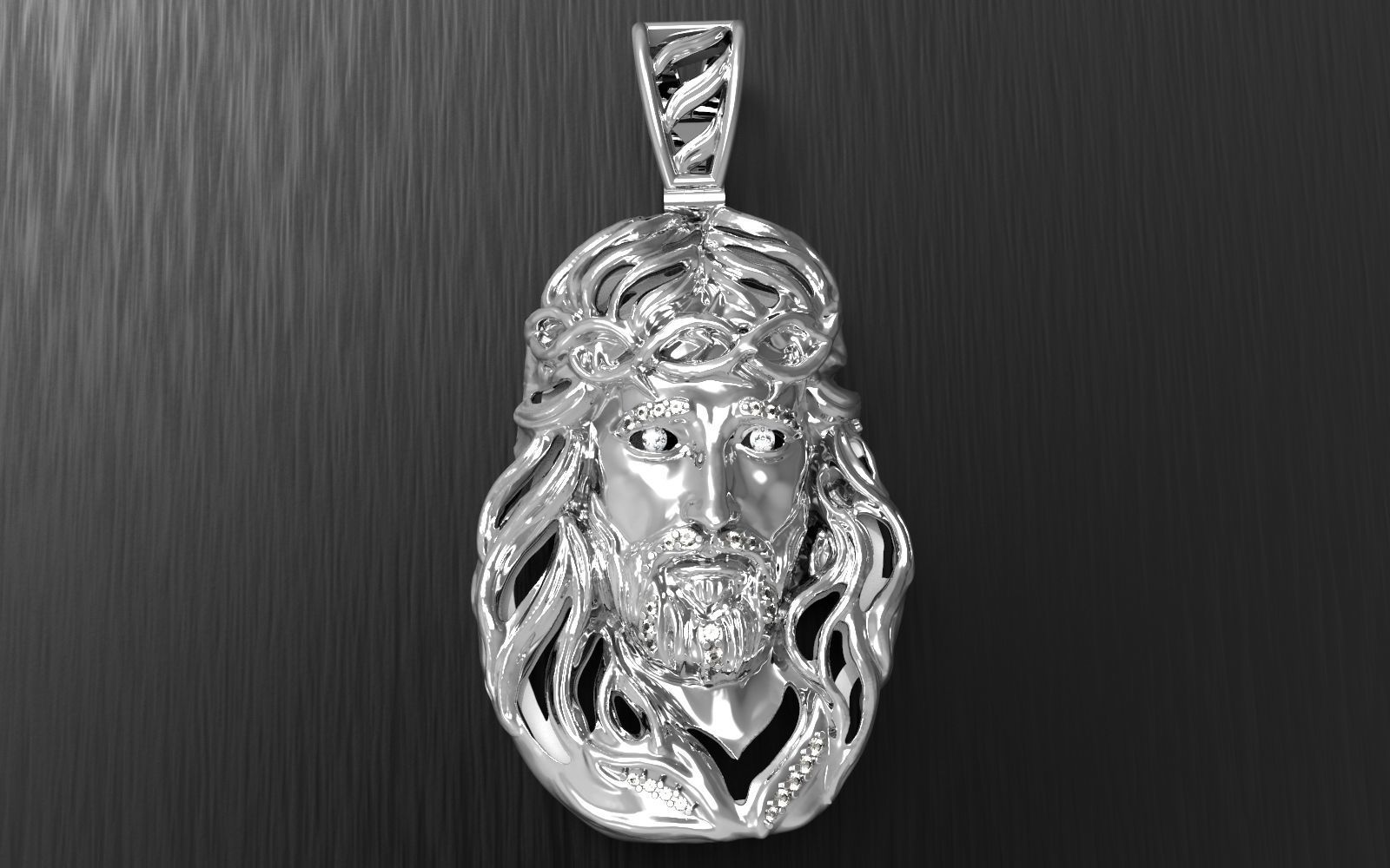 Jesus Face pendante with gems 3D print model_5