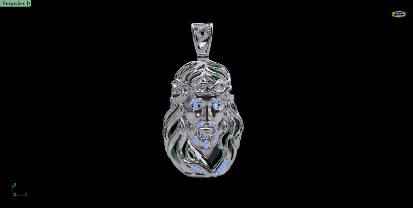 Jesus Face pendante with gems 3D print model_7