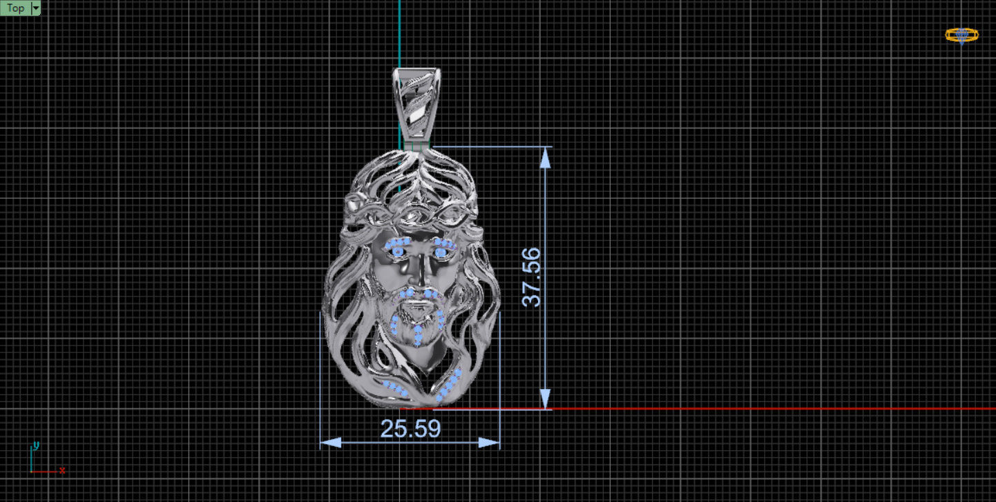 Jesus Face pendante with gems 3D print model_12