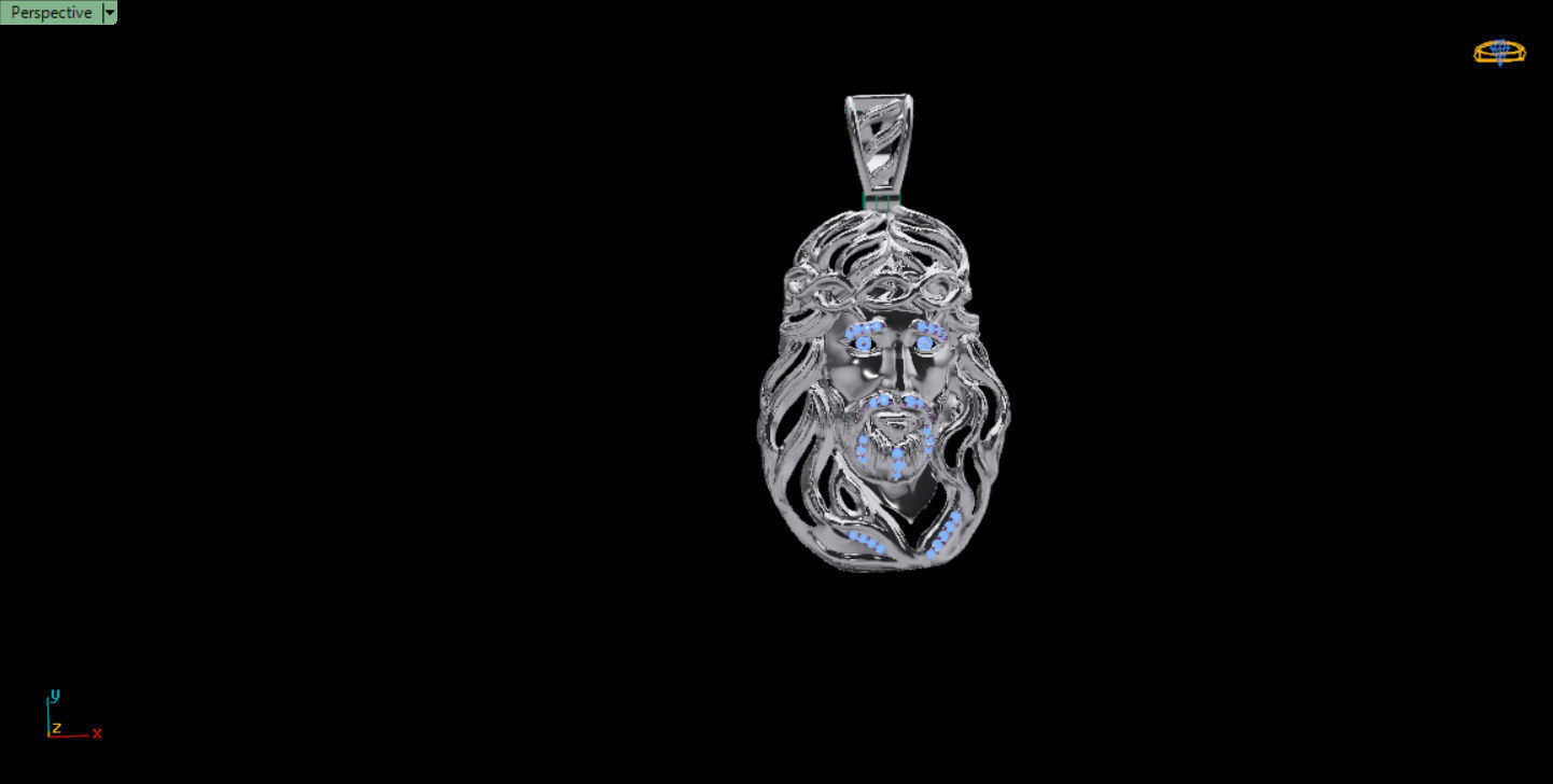 Jesus Face pendante with gems 3D print model_10