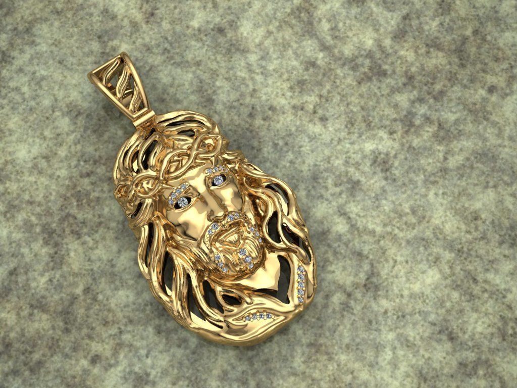 Jesus Face pendante with gems 3D print model_1
