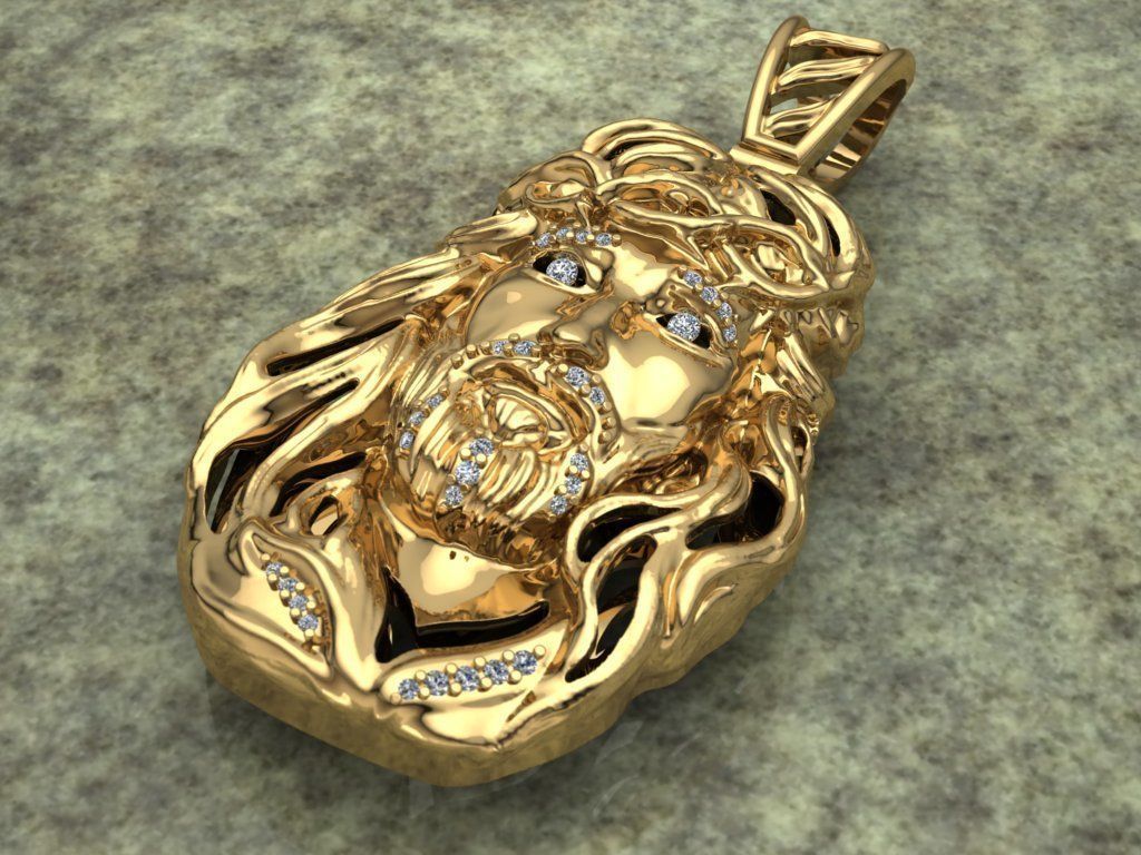 Jesus Face pendante with gems 3D print model_2