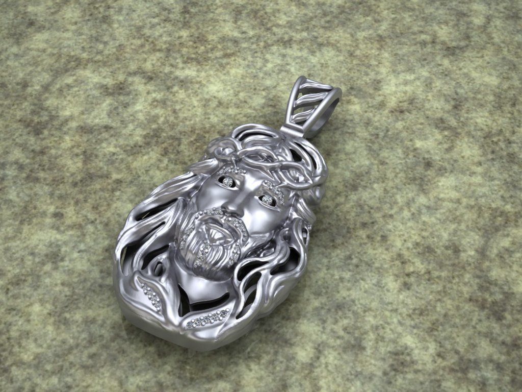 Jesus Face pendante with gems 3D print model_4
