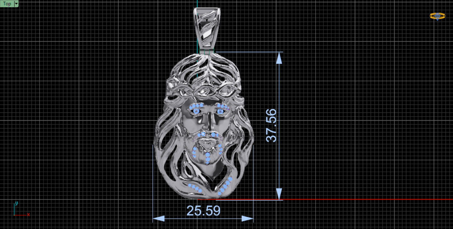 Jesus Face pendante with gems 3D print model_13