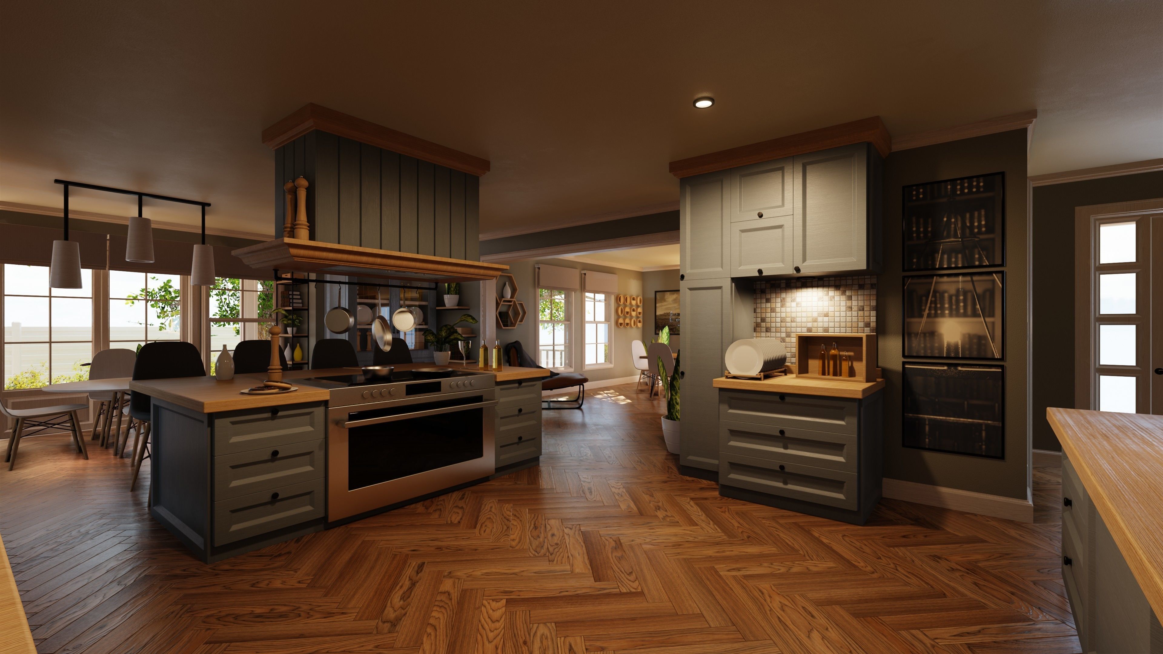 Classic style porch house kitchen furniture pack Low-poly 3D model_7