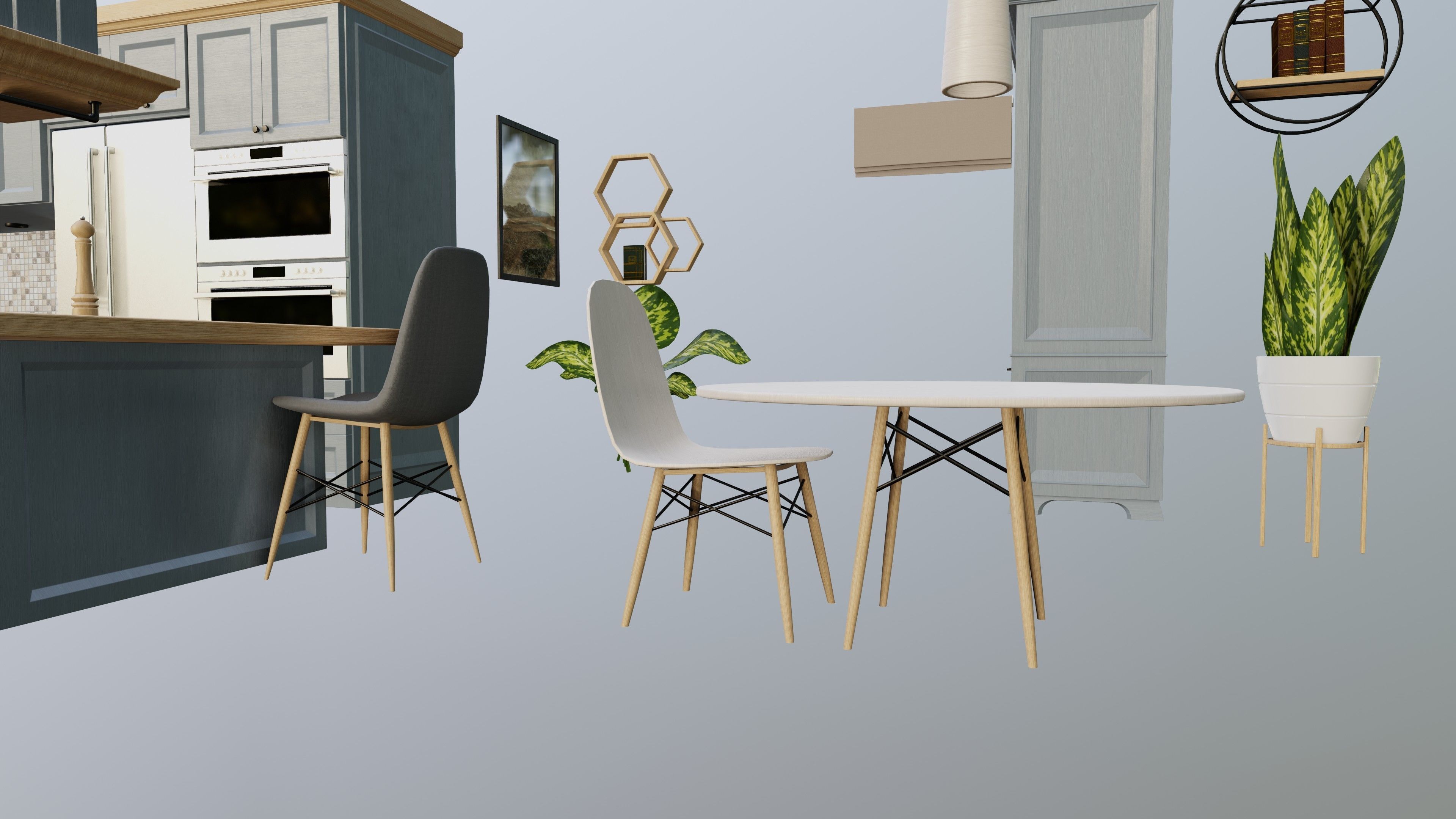 Classic style porch house kitchen furniture pack Low-poly 3D model_12