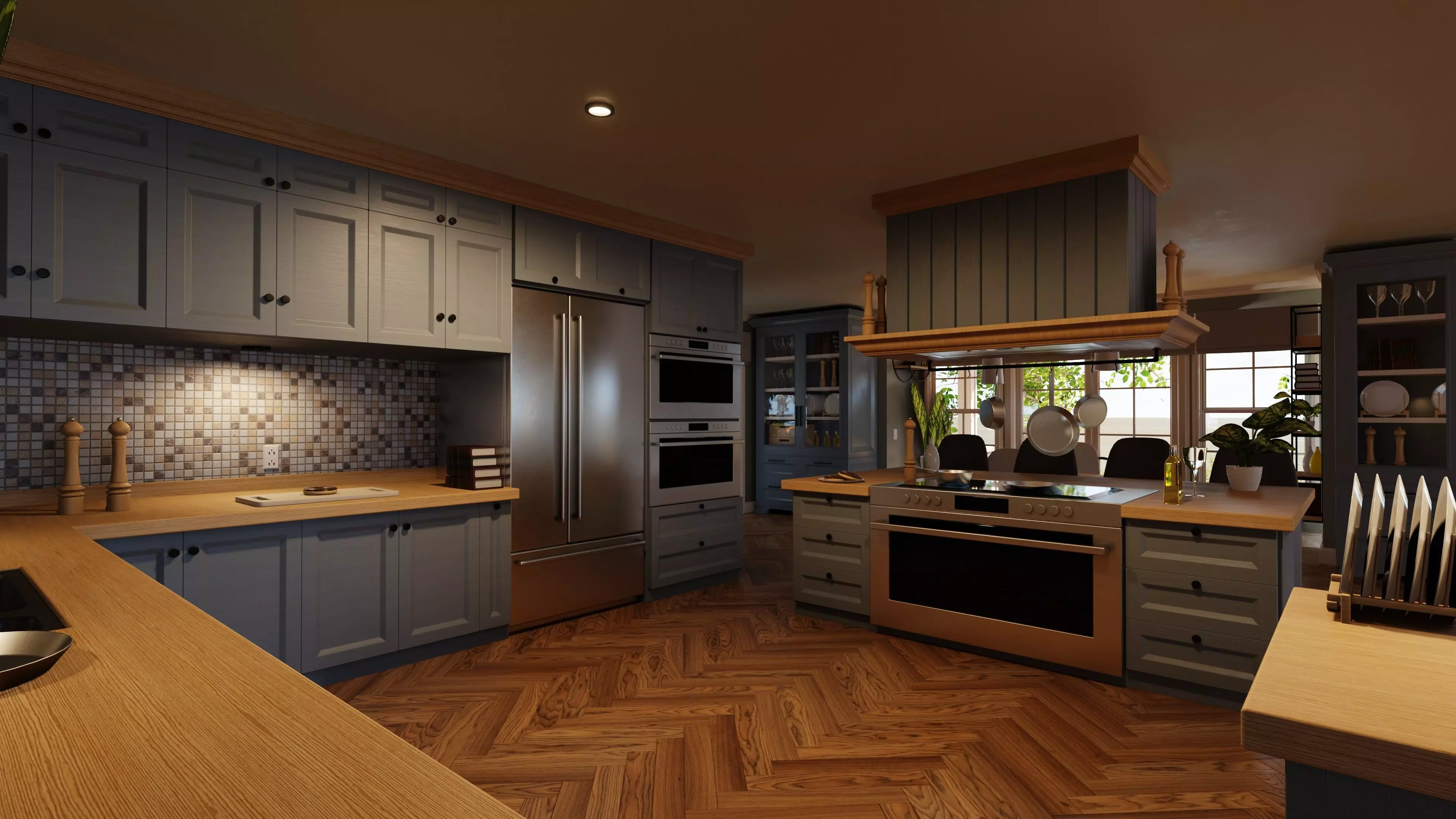 Classic style porch house kitchen furniture pack Low-poly 3D model_0