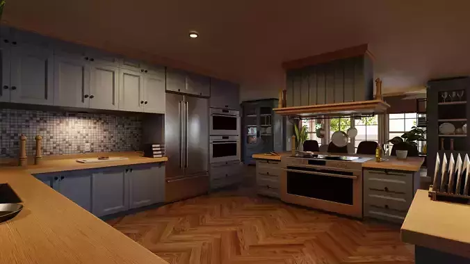 Classic style porch house kitchen furniture pack Low-poly 3D model