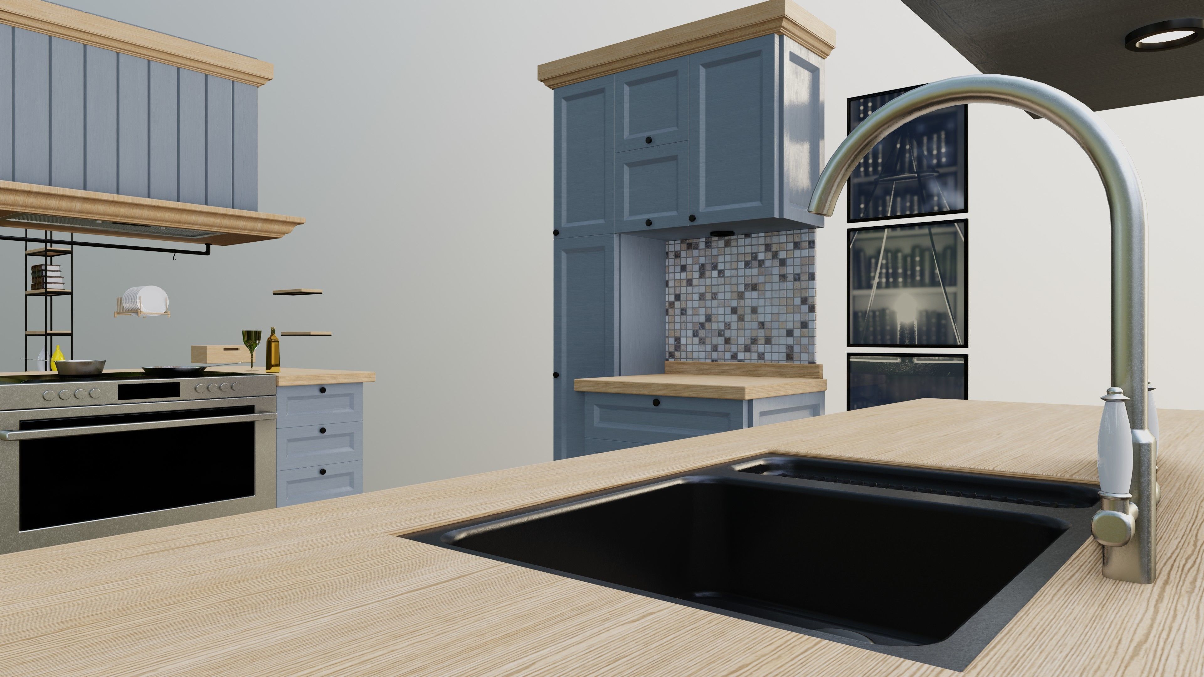 Classic style porch house kitchen furniture pack Low-poly 3D model_11