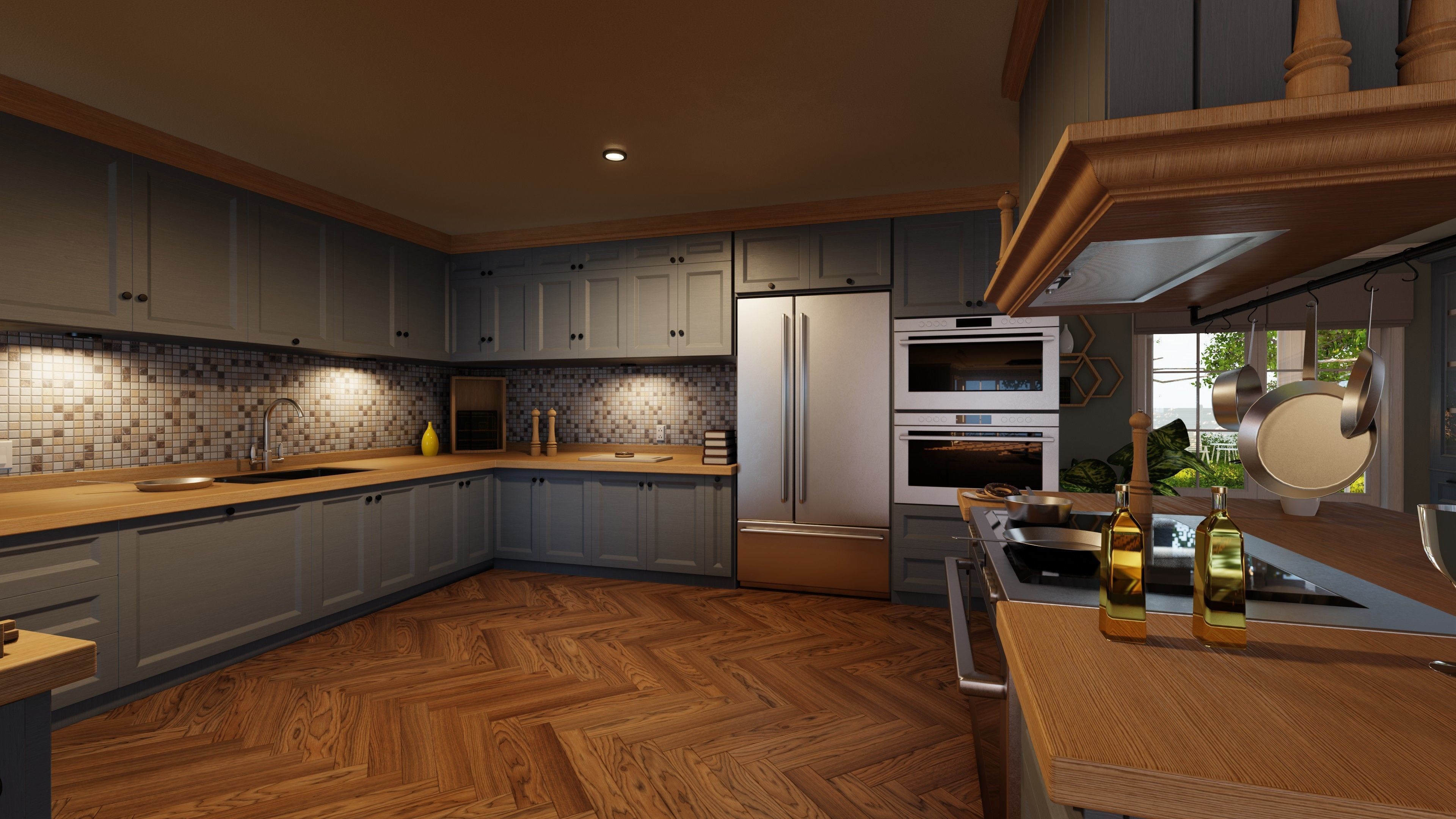 Classic style porch house kitchen furniture pack Low-poly 3D model_5