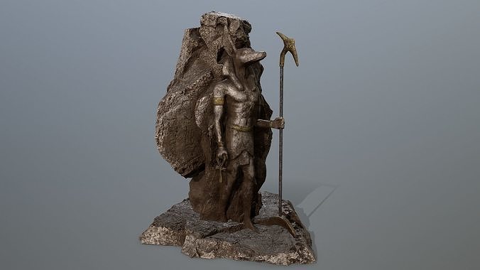 anibus man holding spear on rock Low-poly 3D model