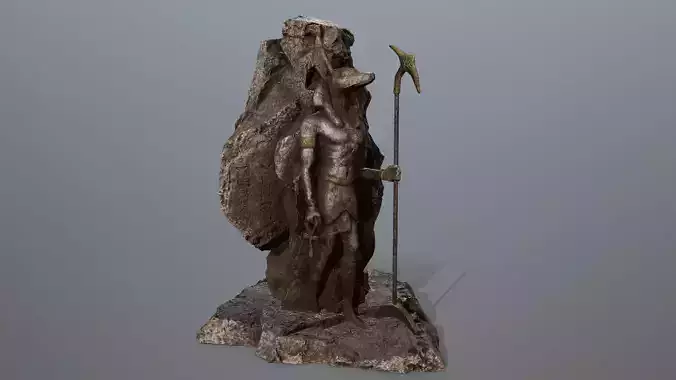 anibus man holding spear on rock