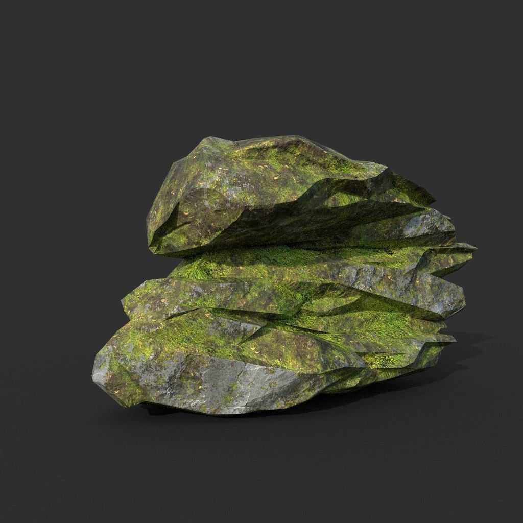 Low poly Mossy Rock Formation Pack 191221 Low-poly 3D model_31