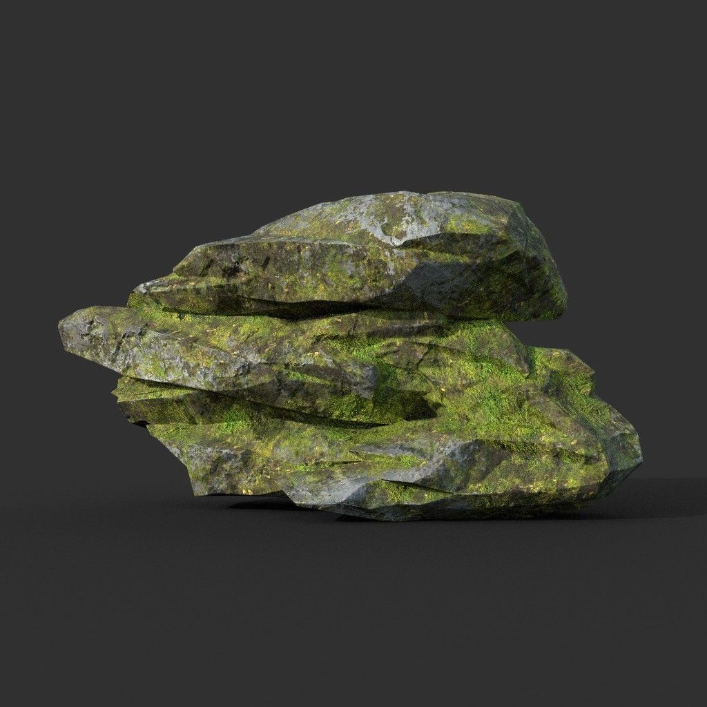 Low poly Mossy Rock Formation Pack 191221 Low-poly 3D model_30