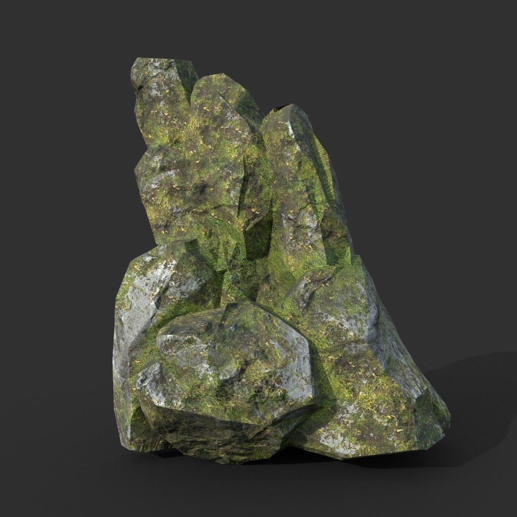 Low poly Mossy Rock Formation Pack 191221 Low-poly 3D model_26