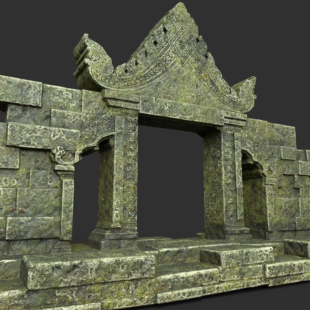 Low poly Mossy Mossy Ruin Asia Temple Pack Low-poly 3D model_40
