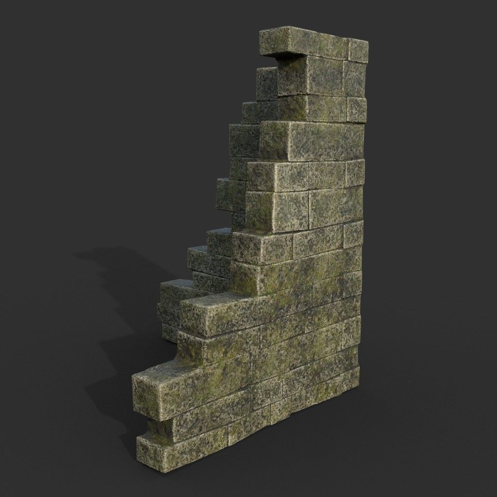 Low poly Mossy Mossy Ruin Asia Temple Pack Low-poly 3D model_31