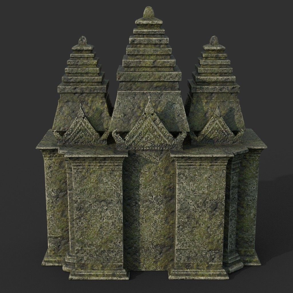 Low poly Mossy Mossy Ruin Asia Temple Pack Low-poly 3D model_8