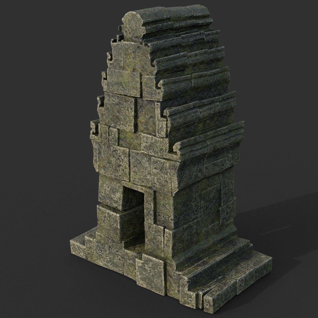 Low poly Mossy Mossy Ruin Asia Temple Pack Low-poly 3D model_35
