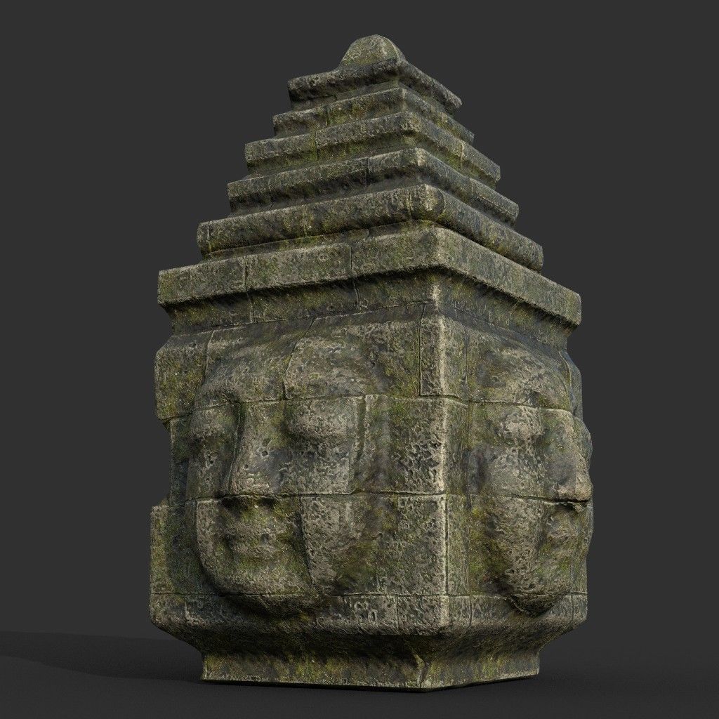 Low poly Mossy Mossy Ruin Asia Temple Pack Low-poly 3D model_12