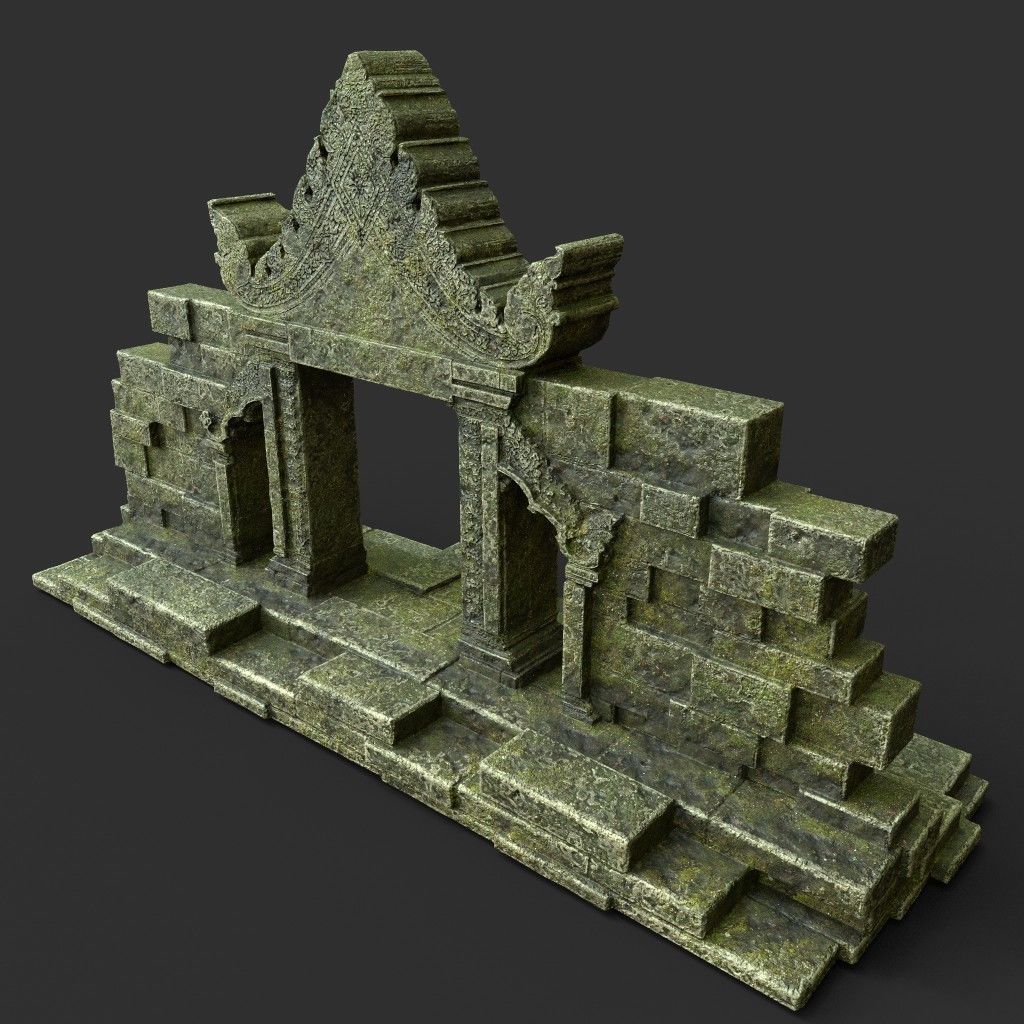 Low poly Mossy Mossy Ruin Asia Temple Pack Low-poly 3D model_39