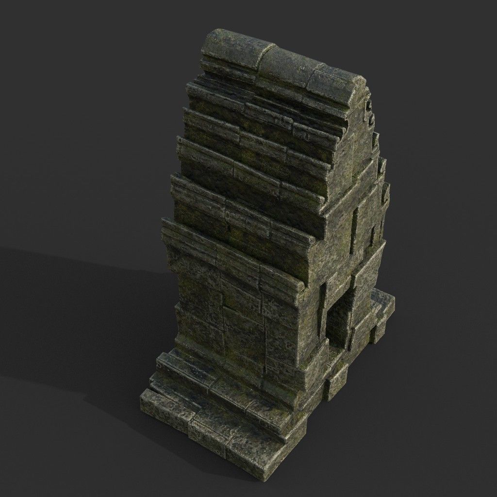 Low poly Mossy Mossy Ruin Asia Temple Pack Low-poly 3D model_36