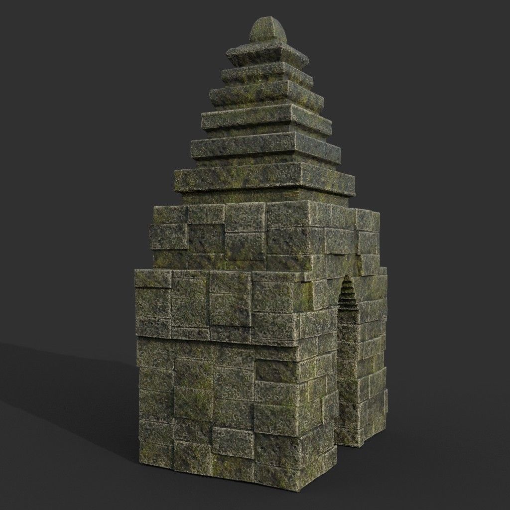 Low poly Mossy Mossy Ruin Asia Temple Pack Low-poly 3D model_23