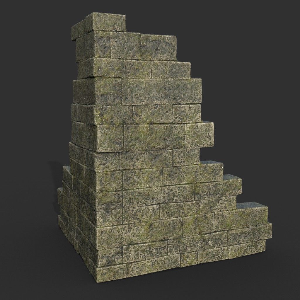 Low poly Mossy Mossy Ruin Asia Temple Pack Low-poly 3D model_32