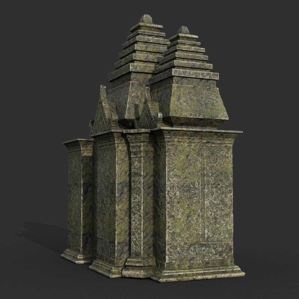 Low poly Mossy Mossy Ruin Asia Temple Pack Low-poly 3D model_7
