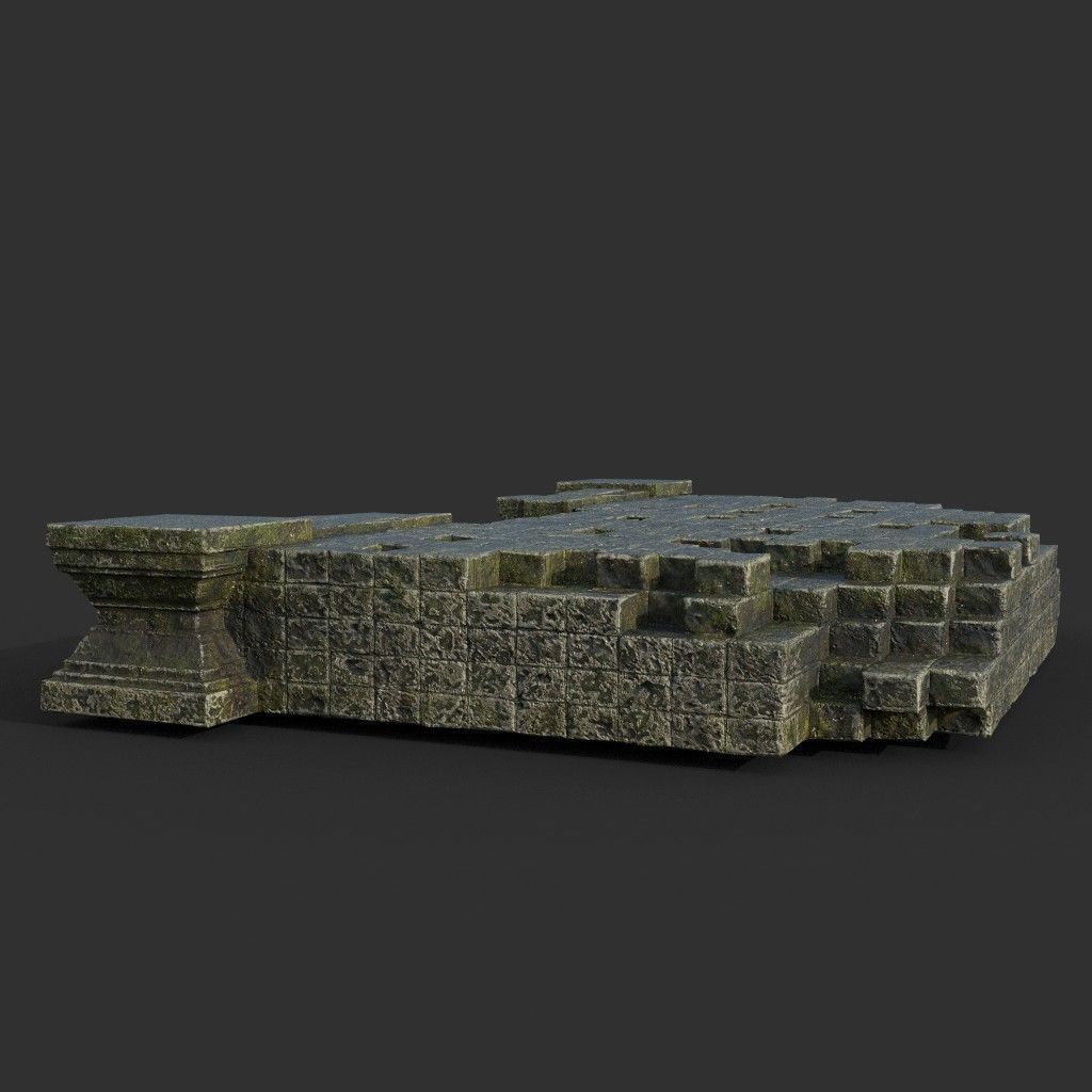 Low poly Mossy Mossy Ruin Asia Temple Pack Low-poly 3D model_19