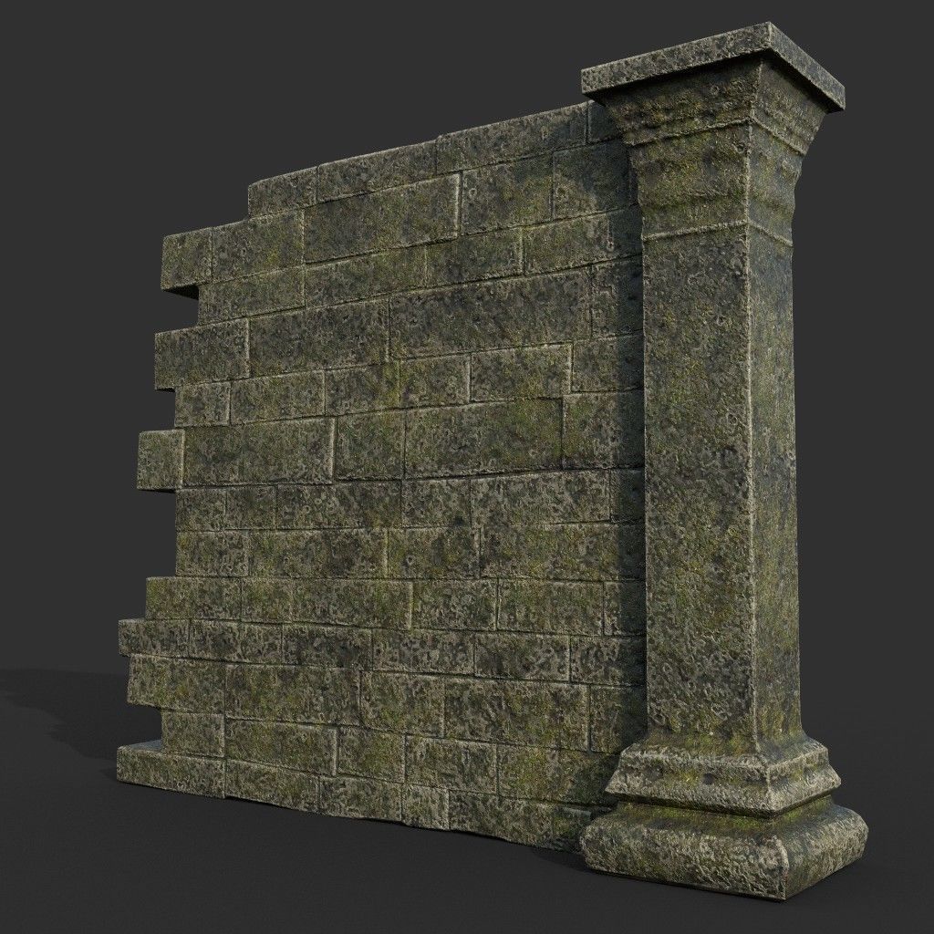 Low poly Mossy Mossy Ruin Asia Temple Pack Low-poly 3D model_28