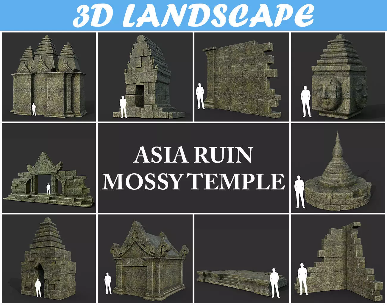 Low poly Mossy Mossy Ruin Asia Temple Pack Low-poly 3D model_0