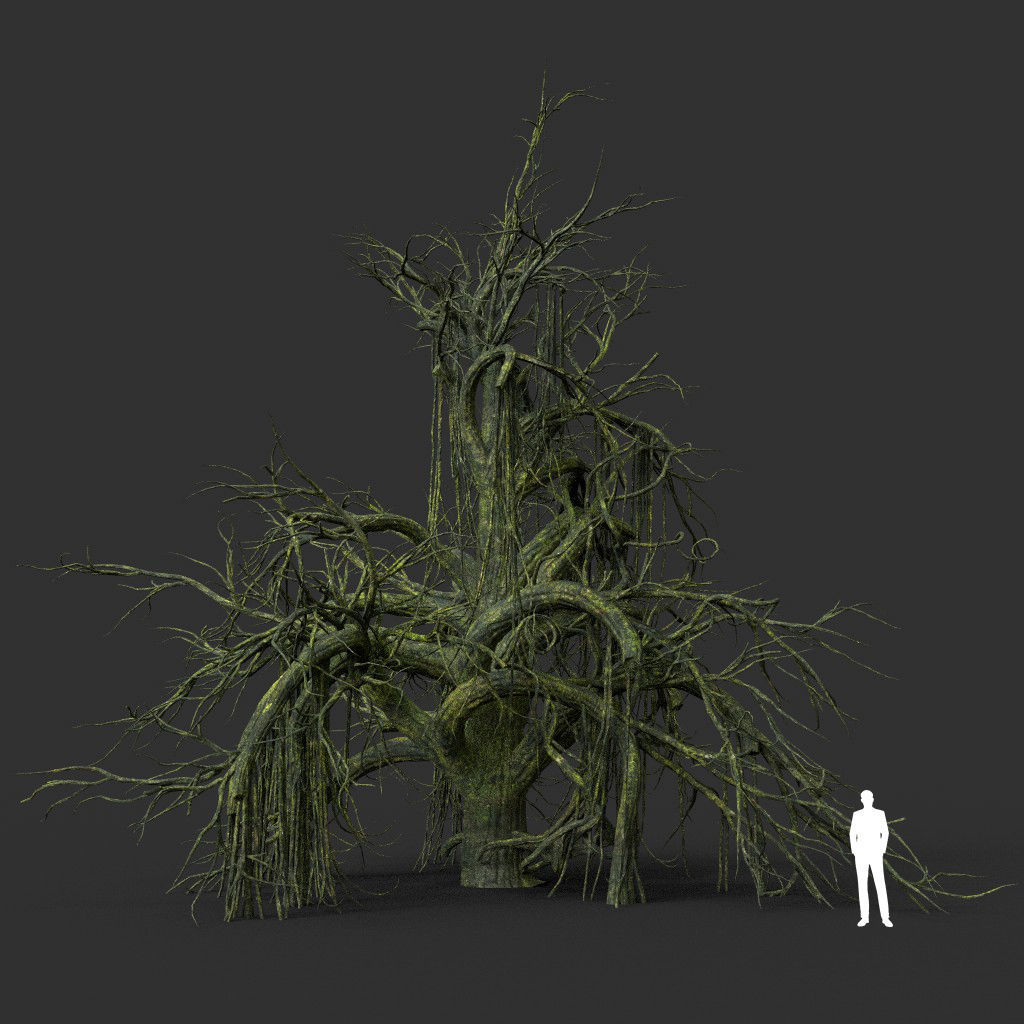 Low poly Mossy Jungle Dead Tree Low-poly 3D model_22