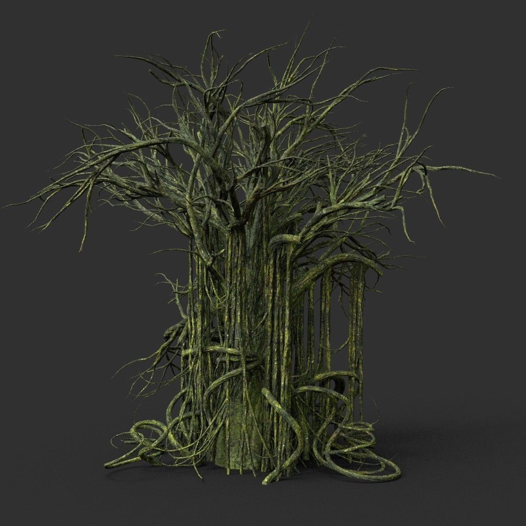 Low poly Mossy Jungle Dead Tree Low-poly 3D model_32