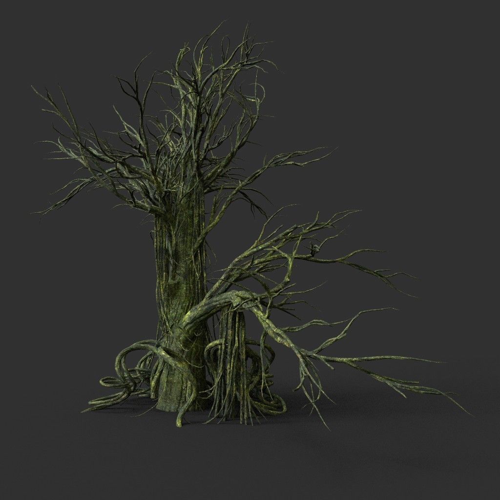 Low poly Mossy Jungle Dead Tree Low-poly 3D model_27