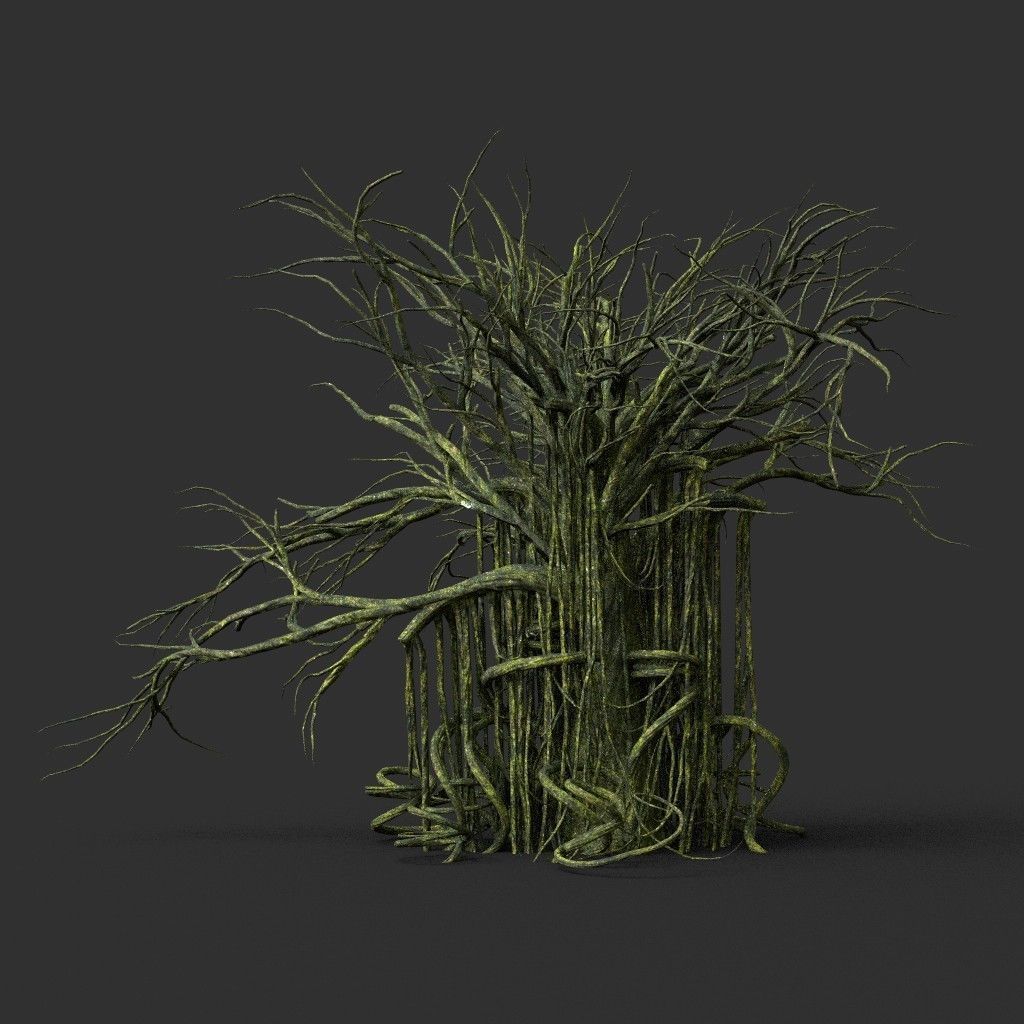 Low poly Mossy Jungle Dead Tree Low-poly 3D model_31