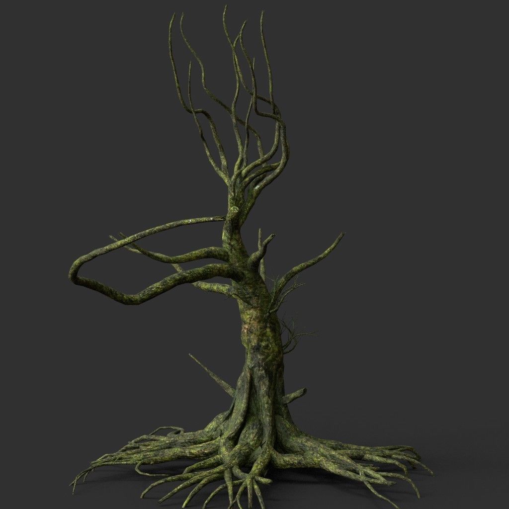 Low poly Mossy Jungle Dead Tree Low-poly 3D model_7