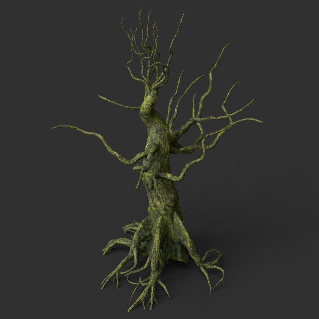 Low poly Mossy Jungle Dead Tree Low-poly 3D model_12