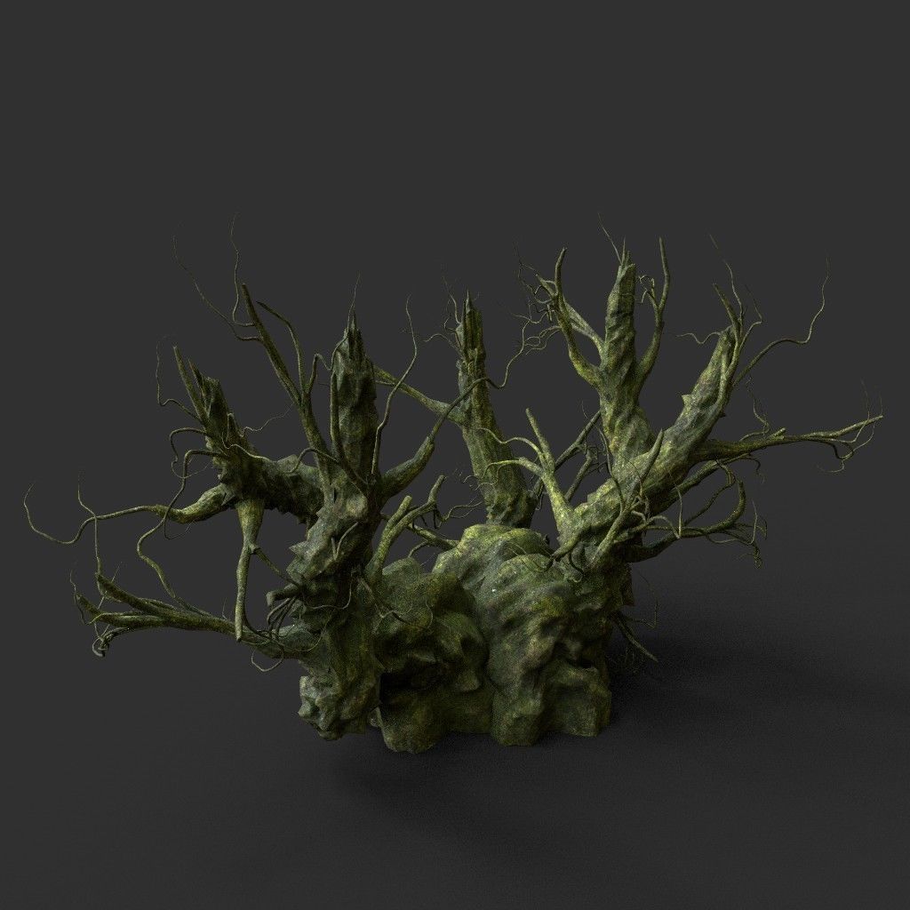 Low poly Mossy Jungle Dead Tree Low-poly 3D model_40