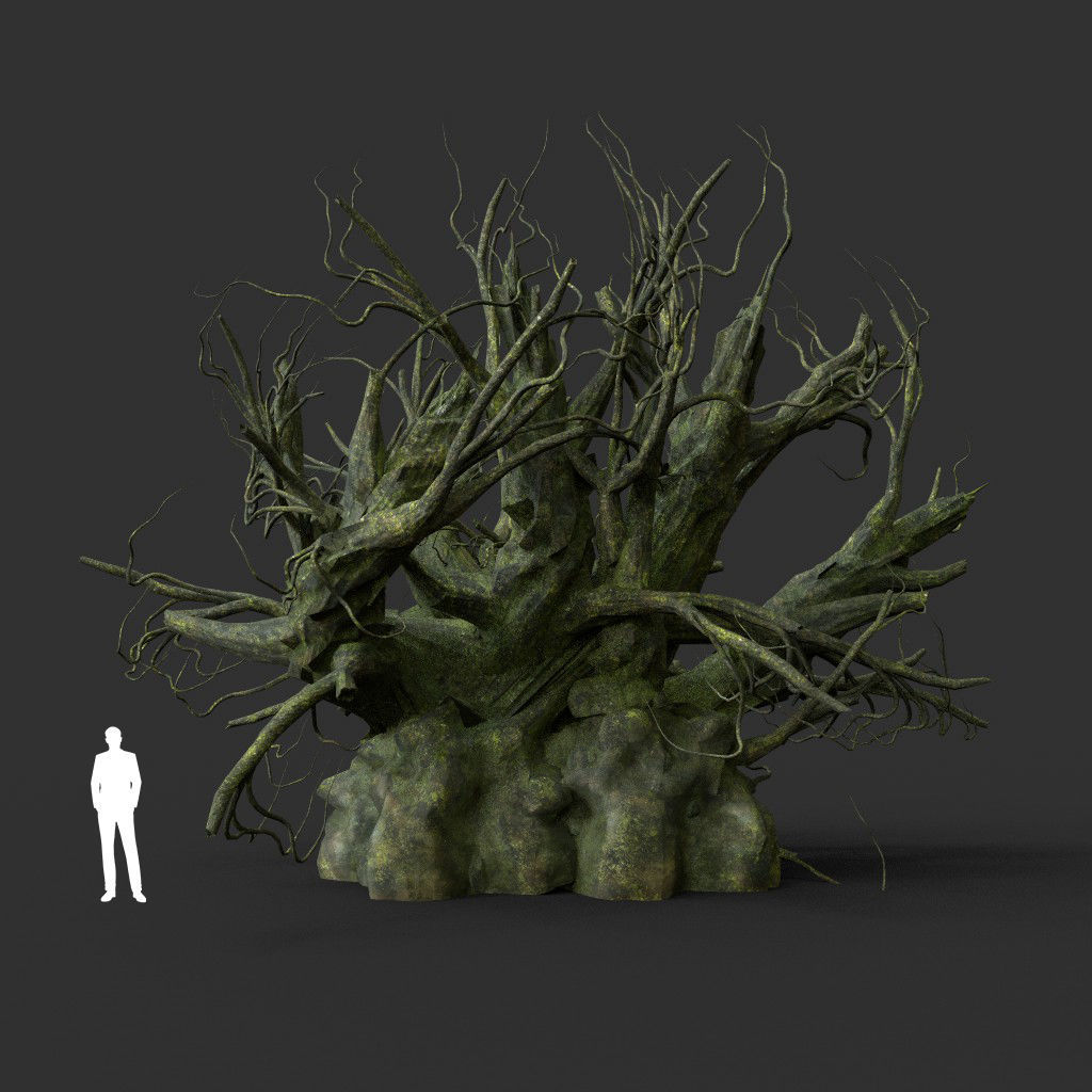 Low poly Mossy Jungle Dead Tree Low-poly 3D model_34