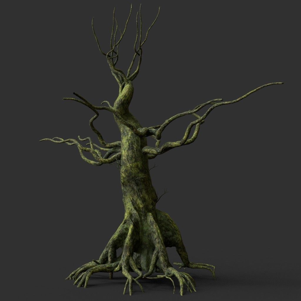 Low poly Mossy Jungle Dead Tree Low-poly 3D model_11