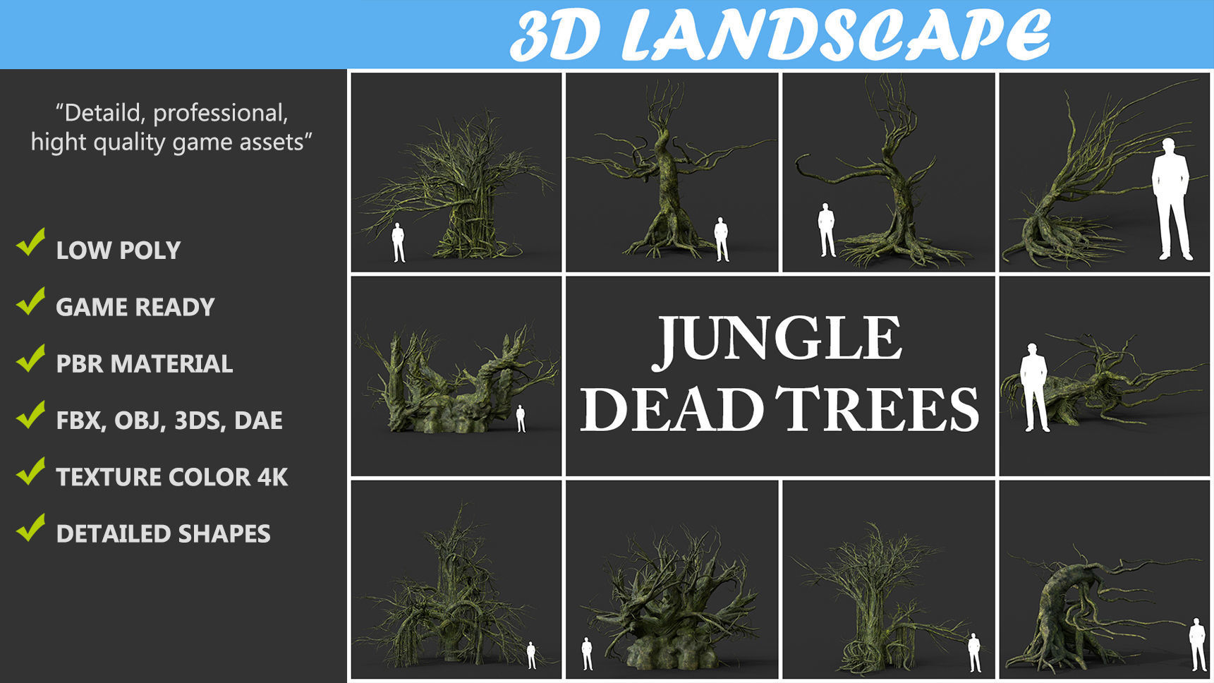 Low poly Mossy Jungle Dead Tree Low-poly 3D model_1