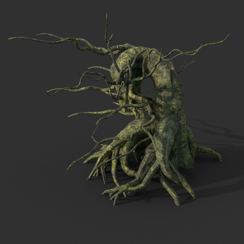 Low poly Mossy Jungle Dead Tree Low-poly 3D model_20