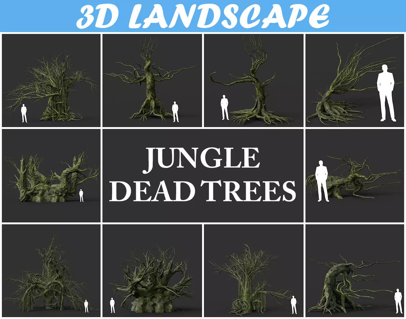 Low poly Mossy Jungle Dead Tree Low-poly 3D model_0