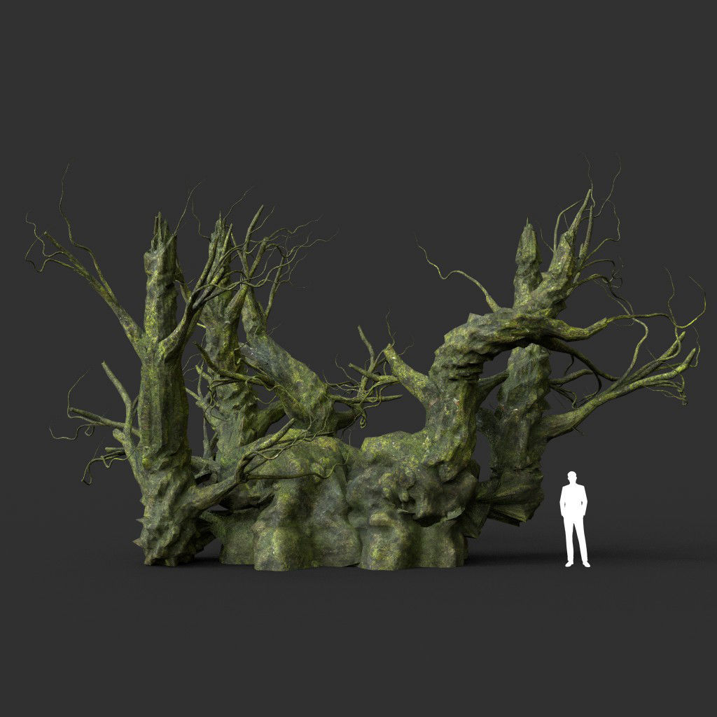 Low poly Mossy Jungle Dead Tree Low-poly 3D model_38