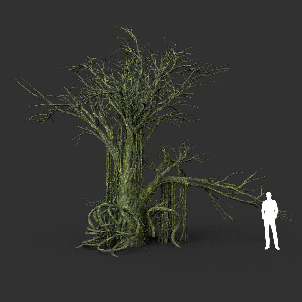 Low poly Mossy Jungle Dead Tree Low-poly 3D model_26